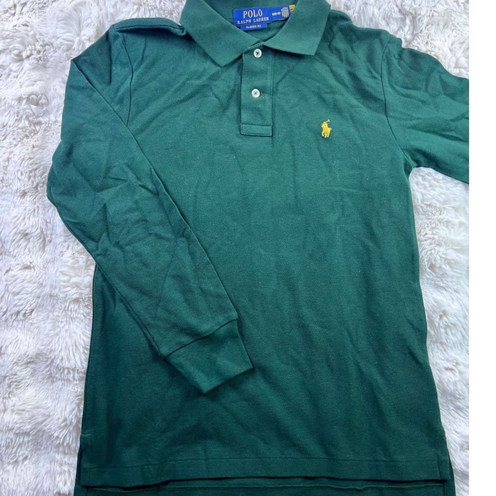Polo Ralph Lauren Kids Green Long Sleeve Polo Shirt Classic Fit Size M 10-12 A31